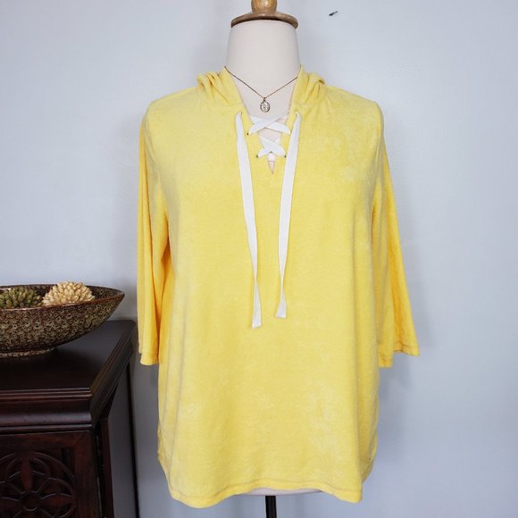AnyBody Tops - AnyBody Baby Terry Lace-Up Hoodie Top, NWOT, XL